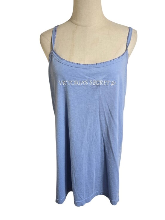 Victoria's Secret Tops - Victoria's Secret Light Blue Embroidered Logo Cotton Y2K Nightie